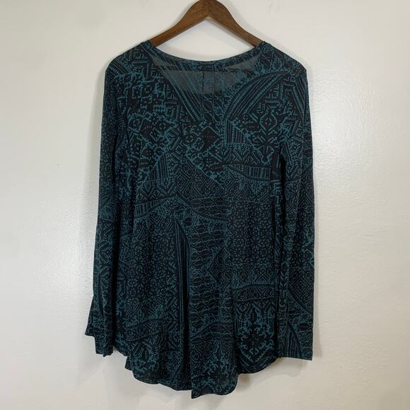 Peruvian Connection Tunic Swing Tee XS Small Burnout Sheer Long Sleeve Oversized - Picture 5 of 10
